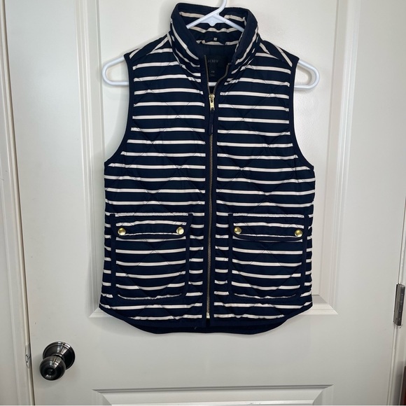 J. Crew Vest Navy Striped Quilted Down Vest Sleeveless Jacket 02727 - Picture 7 of 16
